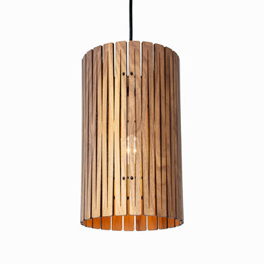 Detailed shot of the Kerflights P2 handcrafted plywood shade in Black Walnut finish