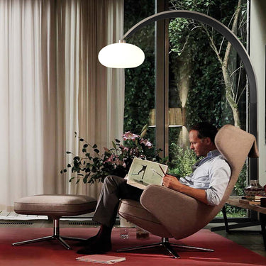 Nova of California Vaulted Arc Floor Lamp By Peter Morelli 86 1968 Design Black Wood Satin Nickel