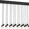 Lassell Short 27-Light linear chandelier by Sean Lavin in Nightshade Black, three rows of crystal tubes hanging on black cords from a long rectangular canopy