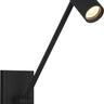 Ponte Small Task Sconce by Sean Lavin in Nightshade Black, three-quarter view of the arm and the cylinder head on its wall plate