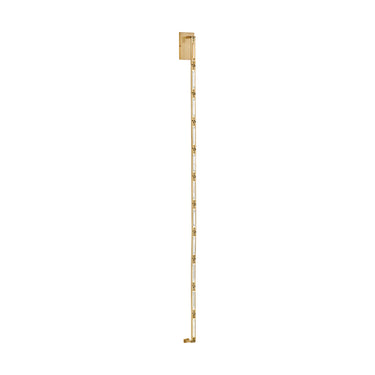 Contemporary crystal wall sconce: dimmable LED accent lighting for residential living rooms with brass accent.
