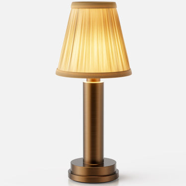 Victoria rechargeable lamp by NEOZ – Aged Brass with pleated silk shade