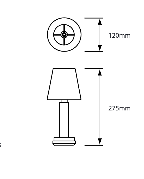 Victoria Cordless Table Lamp - Dimensions