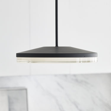 Wyatt 16" round glass diffuser pendant light, dimmable LED, in a modern entryway.