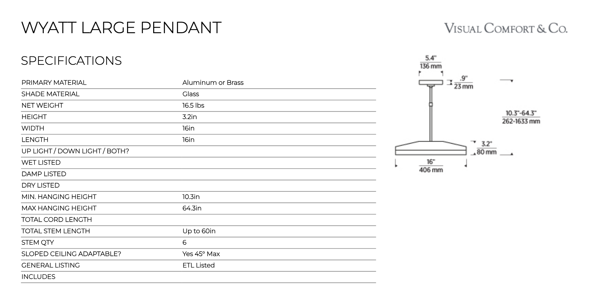 Wyatt 16 inch round LED pendant by Sean Lavin, natural brass, in a modern office space.