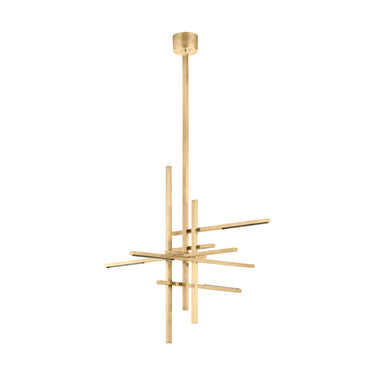 Hand Rubbed Antique Brass Finish Cityscape 36 inch Chandelier - Modern Intersecting Rod Design with Warm LED Light