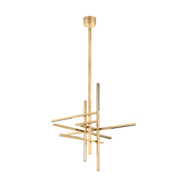 Hand Rubbed Antique Brass Cityscape 36 inch Chandelier Image - Geometric Frame, Dimmable LED, Foyer Lighting