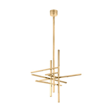 Cityscape 36 inch Chandelier, Hand Rubbed Antique Brass, 2700K LED - Detailed View of Crystal and Brass Construction