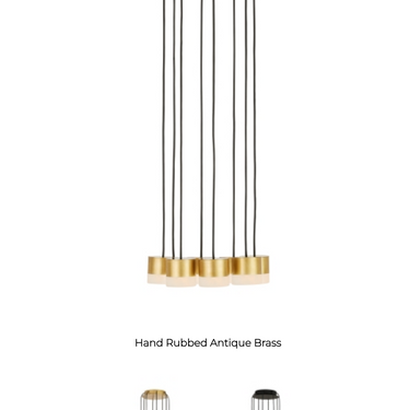 Minimalist 8-light LED chandelier by Sean Lavin with alabaster and metal cylinder design
