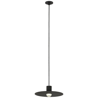Eaves 8-inch LED pendant light, adjustable height, installed on sloped ceiling, black.