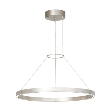 Commercial-grade LED hanging light fixture for office reception areas satin nickel finish
