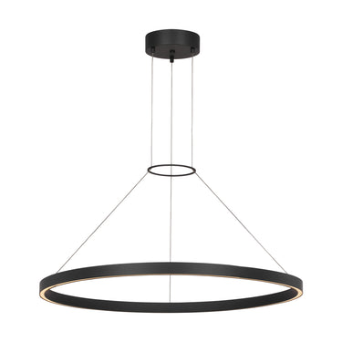 Versatile 36-inch LED ring chandelier in matte black finish—suitable for living rooms, dining spaces, lobbies, and commercial environments.