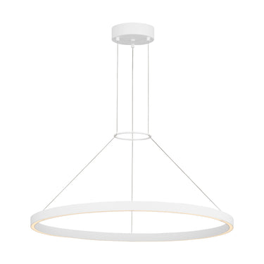 Modern matte white LED ring chandelier with 36-inch aluminum frame and dimmable LED