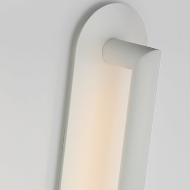 Contemporary LED wall light in soft white finish, suitable for vertical or horizontal mounting