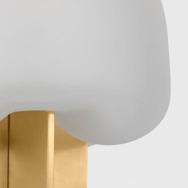 Compact LED table lamp with blown glass shade and antique brass base, Visual Comfort KWTB49527CEHAB