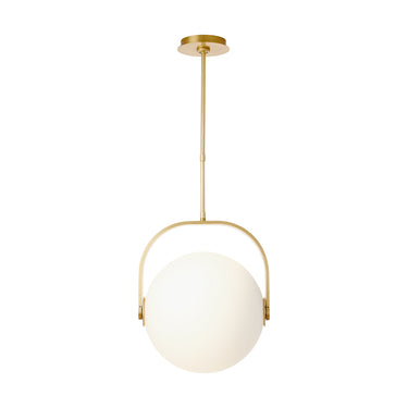 Fues medium pendant lamp by Visual Comfort in brass with artisan-blown opal glass