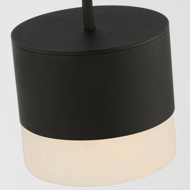 Black Gable 1-light hanging LED fixture with natural alabaster cylinder for contemporary décor
