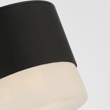 Small LED pendant light with alabaster and black finish for kitchen or bathroom accent lighting