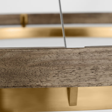 Contemporary two-ring chandelier with uplight and downlight LED by Visual Comfort in natural brass and weathered oak wood
