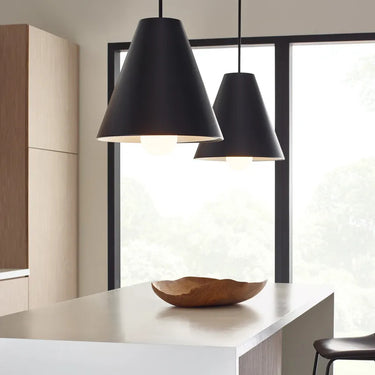 Visual Comfort Joni Pendant in matte black finish, 17-inch ceiling light with dimmable LED for residential interiors