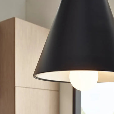 Matte black kitchen pendant light with soft white reflector and energy-efficient LED, sloped ceiling compatible