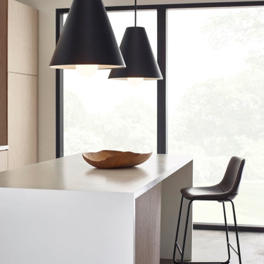 Elegant matte black ceiling light fixture with cone-shaped shade and integrated 3000K LED for modern interiors