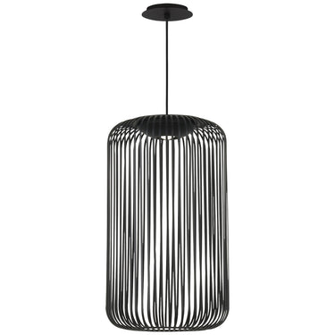 Textured nightshade black finish on the Kai 1 modern pendant light's aluminum body.