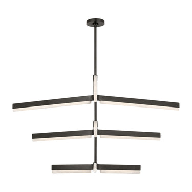 Linea 56" three-tier chandelier in natural brass finish, perfect for sophisticated master bedrooms.
