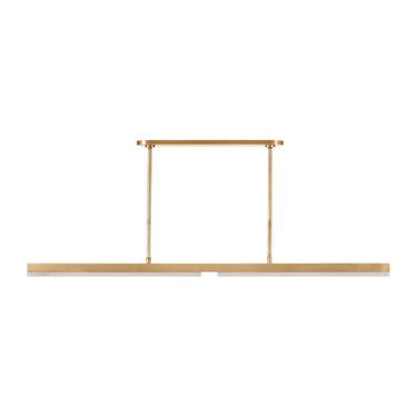 Kelly Wearstler designed 60" antique brass linear pendant light featuring integrated dimmable LED for luxury home offices.