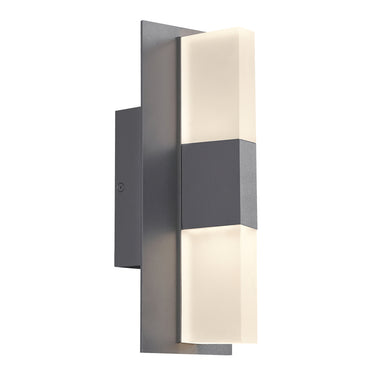 Visual Comfort Lyft 12 inch charcoal exterior wall light, sand-blasted diffuser, warm white LED