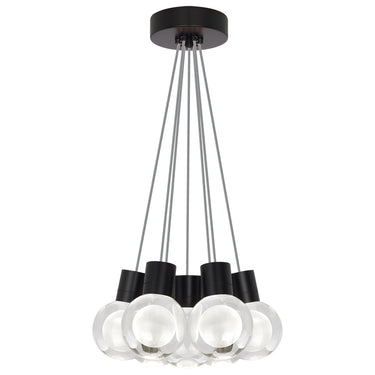 Black painted metal 7-light crystal pendant, Mina chandelier with warm LED lighting