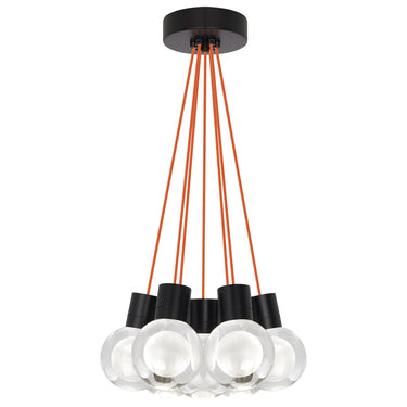 Contemporary black finish 7-light crystal sphere chandelier, Mina adjustable height pendant