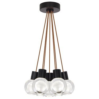 Modern black finish crystal cluster lighting, 7-light Mina pendant for dining room