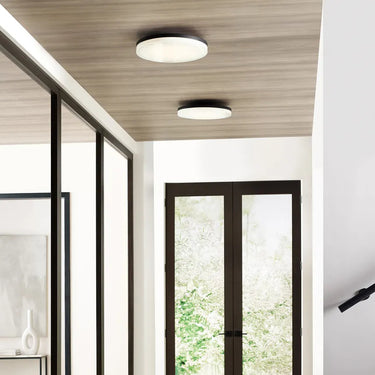 16 inch round glass diffuser flush mount, natural brass, detail of metal frame.
