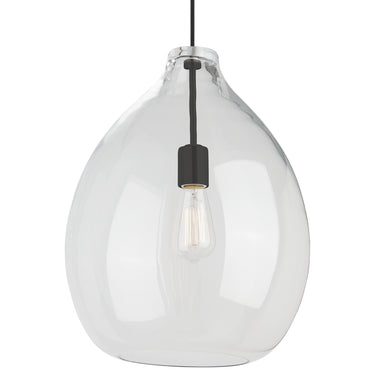 Visual Comfort Modern Pendant Light – 16" Quinton Fixture in Clear Glass and Black Finish for Home or Office
