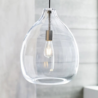 Visual Comfort Quinton Pendant with Hand-Blown Clear Glass and Satin Nickel Finish for Residential Interiors