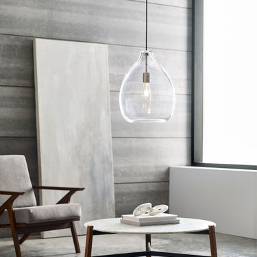 Contemporary Clear Glass Pendant with Satin Nickel Finish – Visual Comfort Quinton for Commercial Spaces
