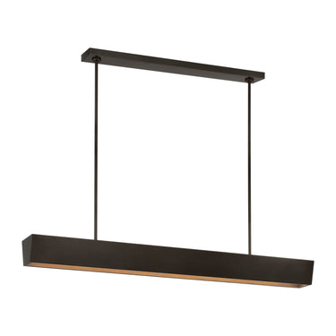 Sleek dark bronze LED ceiling light fixture, 54 inches long, ideal for contemporary office spaces.