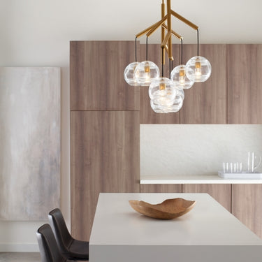 Clear Orb Glass Chandelier with Aged Brass Frame for Elegant Living Spaces