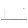 Stagger Halo 84" LED linear suspension in nightshade black over modern kitchen island with high ceilings
