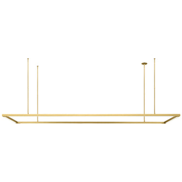 Modern 84 inch brass linear chandelier lighting for upscale dining room or open concept residential space
