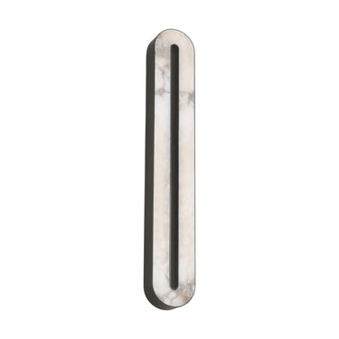 Luxury oval alabaster sconce in bronze; dimmable LED for homes & offices.
