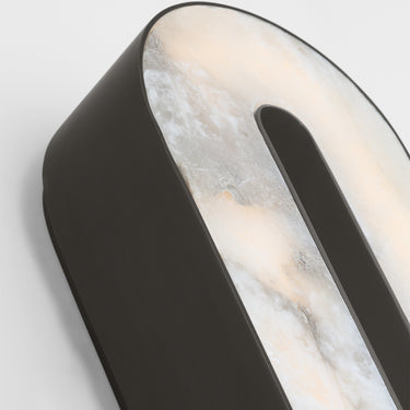 Modern residential bronze sconce; Wyllis 30" integrated LED alabaster.