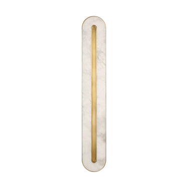 Wyllis 30" oval antique brass sconce; Kelly Wearstler LED wall light.