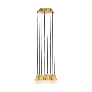 Adjustable Cupola alabaster chandelier, 8-light LED design by Visual Comfort, enhancing modern interiors, Brass