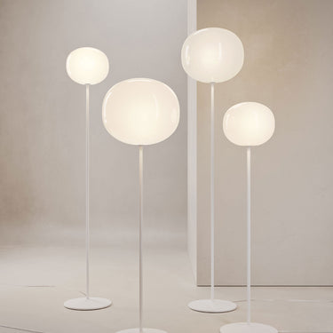 Minimalist blown-glass sphere floor lamp with soft ambient LED light