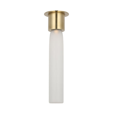 Visual Comfort Brass Volver medium LED flush mount ceiling light with etched glass shade for modern bedroom or office
