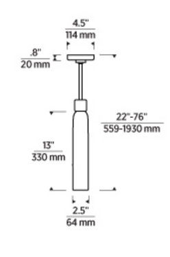 Contemporary Volver LED pendant with integrated dimmable LED and sloped ceiling mount line drawing