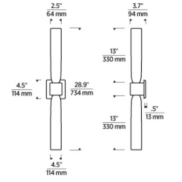 Contemporary integrated LED brass wall sconce Visual Comfort Volver perfect for commercial and residential use - line drawing