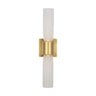 Brass Volver medium double wall sconce by Visual Comfort with brass and etched glass LED light for bedroom or hallway